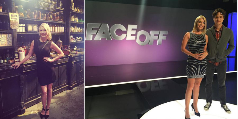 McKenzie’s looks for the intro and on the reveal stage (along with guest judge Douglas Smith on the right)